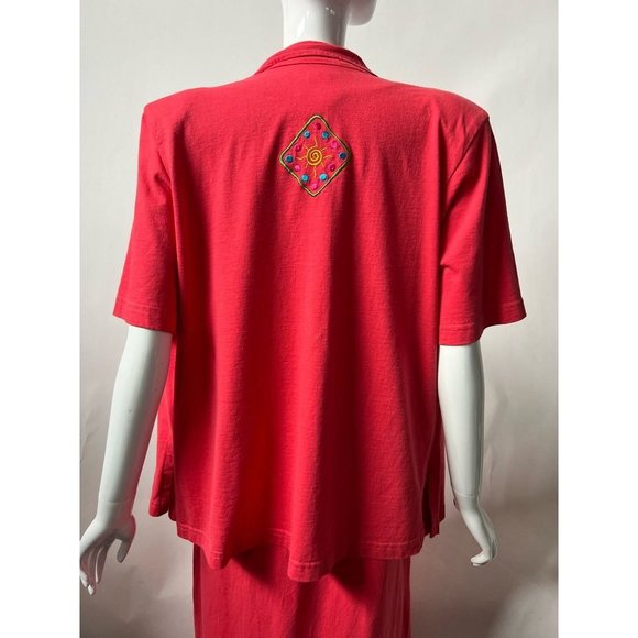 Fine Line Womens Shift Dress Jacket Set Multicolor Fish Embroidered Cotton M - Picture 10 of 12